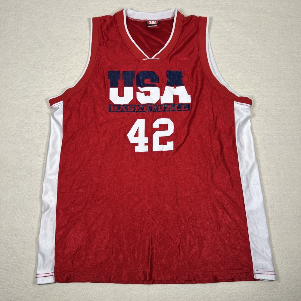 Vintage USA Basketball Jersey Mens‎ XL Red White 42 Wilson Nylon Made in USA 90s